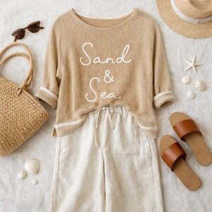 J. Jill Sand & Sea Lightweight Linen Coastal Sweater MED P‎ Beachy Neutral Knit